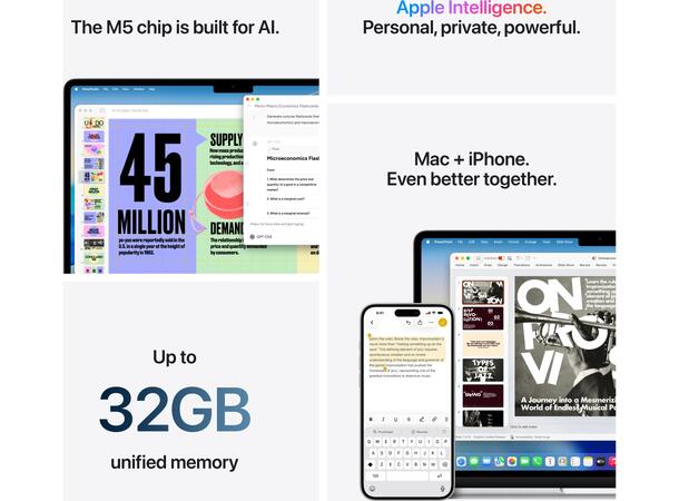 MacBook Air 13" M5 (2026) 1TB Silver Apple 10-kjerners M5 CPU, 24GB, 1TB 