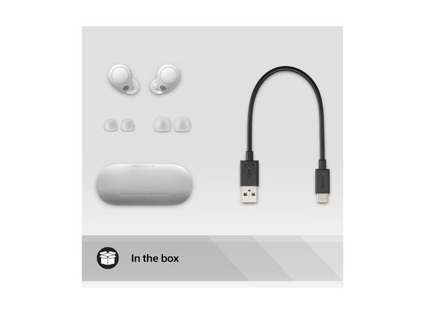 Sony True Wireless Hodesett Hvit Aktiv støydemping, opptil 20t batteritid 