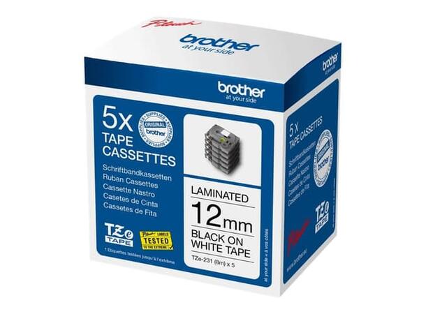 Brother Tape TZe-231 12mm Svart/Hvit 5- 