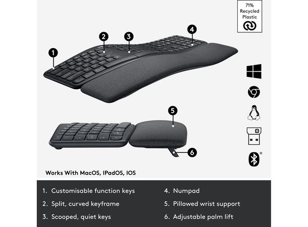Logitech ERGO K860 Trådløs Tastatur 
