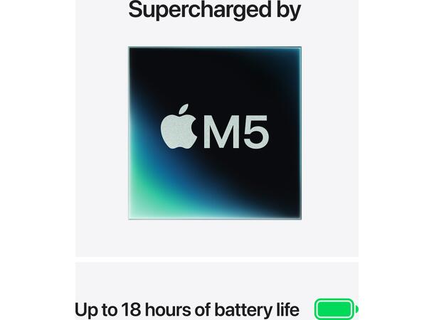 MacBook Air 15" M5 (2026) 512GB Sølv Apple 10-kjerners M5 CPU, 16GB, 1TB SSD, 