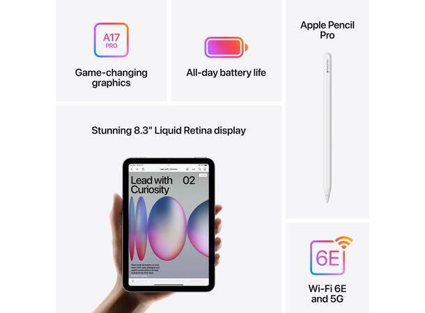 iPad mini (2024) 128GB 5G Hvit A17 Pro-chip, 8,3" Liquid Retina-skjerm 