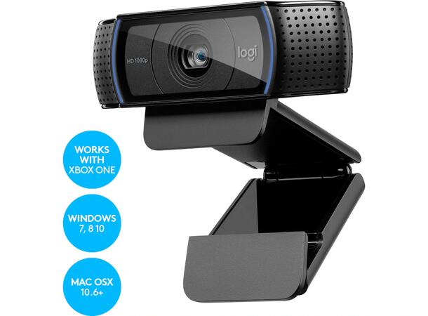 Logitech C920e HD Webkamera 1080p, H.264, bredskjerm, stereo, carl z 