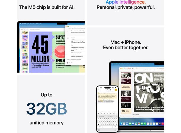 MacBook Air 15" M5 (2026) 1TB Sort Apple 10-kjerners M5 CPU, 24GB, 1TB SSD 