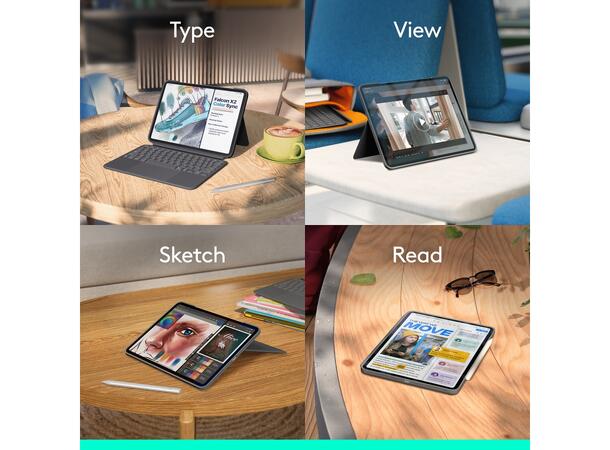 Logitech iPad Pro 11" Combo Touch Nordisk layout, bakbelyst, passer iPad P 