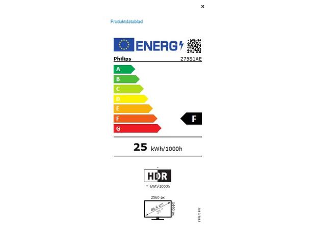 Philips 27" Screen 275S1AE/00 2560x1440 IPS, 4ms, 1000:1 Speakers 