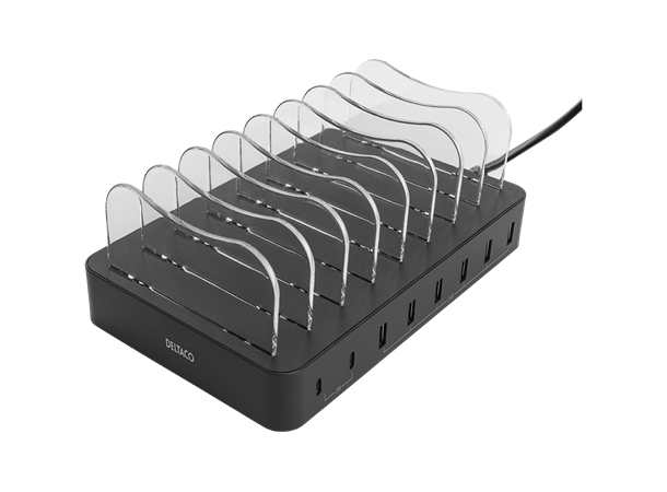 Deltaco Charging Station 8-Ports 75W 6xUSB-A, 2xUSB-C PD (20W) 