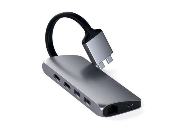 Satechi Multimedia Dual 4K Docking USB-C 60W, Dual USB-C tilkobling,2xHDMI 