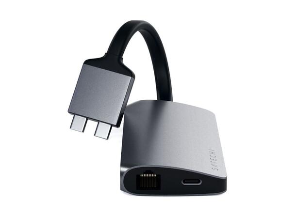Satechi Multimedia Dual 4K Docking USB-C 60W, Dual USB-C tilkobling,2xHDMI 