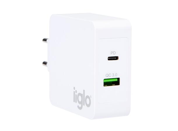 iiglo universal lader for mobil og nett USB-C PD opp til 30W 