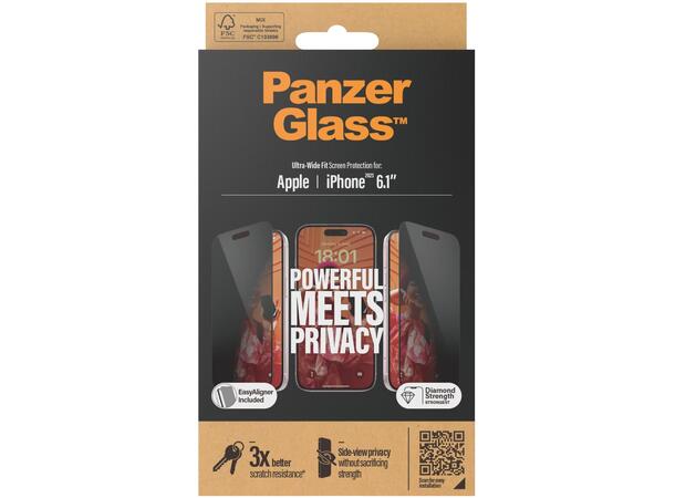 PanzerGlass Privacy IP15 Passer til iPhone 15 