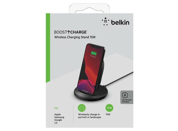 Belkin Boost Charge Trådløs ladestativ QI, 15W, med strømadapter 