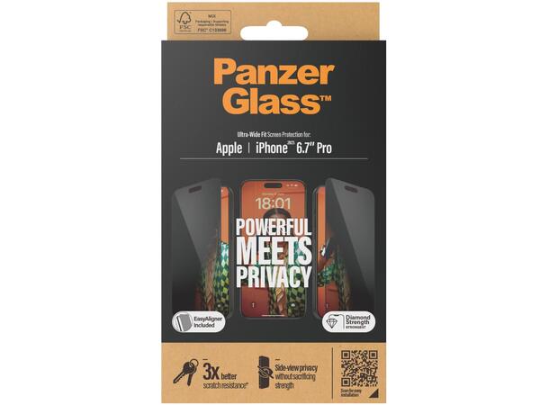 PanzerGlass Privacy IP 15 Pro Max Passer til iPhone 15 Pro Max 