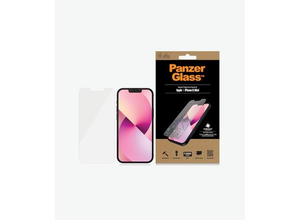 PanzerGlass iPhone 13 Mini Skjermbeskyt Herdet glass, antibakteriell, heldekken 
