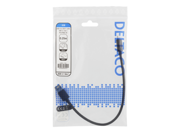 USB-A til USB-C kabel 20cm USB-A 3.1, USB-C 3.1, 5Gbps, 3A, 60W 
