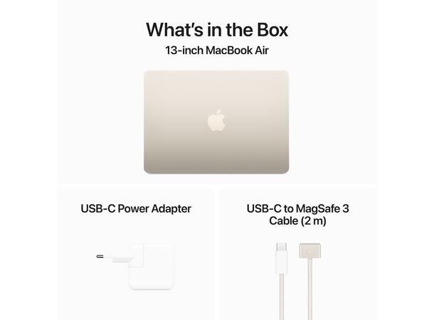 Macbook Air 13 (2024) 512GB Hvit Apple 8-Core M3 CPU, 16GB RAM, 512GB SSD 